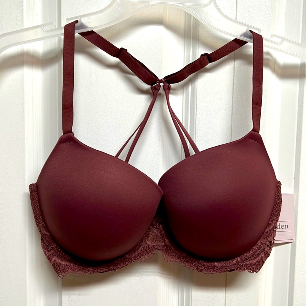 Auden Daydream Plum Red Light Lift Cross Back Bra Size 34DD NWT